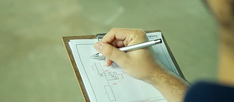 Projeto de estação sendo conferido em prancheta